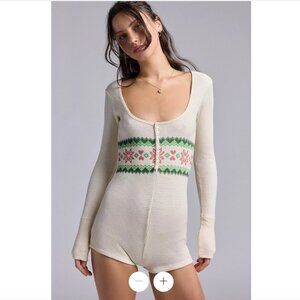 Out From Under Lounge Around Waffle Knit Fairisle Romper